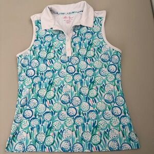 Lillie Green  Pickleball Golf‎  Sleeveless Polo Shirt Small Golf Balls Print